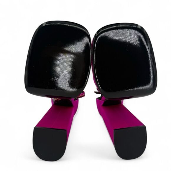 VERSACE Aevitas Fuchsia Crystal-Embellished Platform Block Heel Pumps Si… - Picture 16 of 17